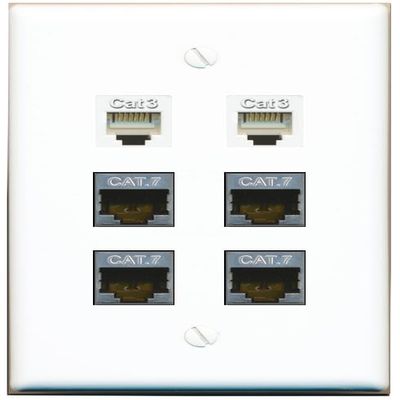 4 CAT7 2 Phone Flat/Solid Wall Plate [White]