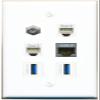CAT7 Coax 2 Phone 2 USB-3 Flat/Solid Wall Plate [White] view 1
