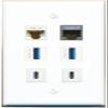 CAT6 CAT7 2 USB-3 2 USBC Flat/Solid Wall Plate [White] view 1
