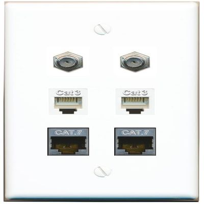 2 CAT7 2 Coax 2 Phone Flat/Solid Wall Plate [White]