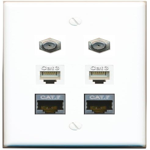 2 CAT7 2 Coax 2 Phone Flat/Solid Wall Plate [White]