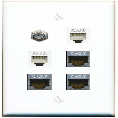 3 CAT7 Coax 2 Phone Flat/Solid Wall Plate [White]