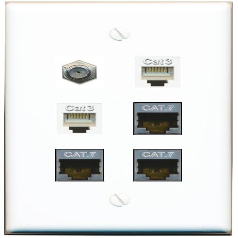 3 CAT7 Coax 2 Phone Flat/Solid Wall Plate [White]