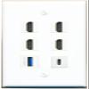 4 HDMI USB-3 USBC Flat/Solid Wall Plate [White] view 1
