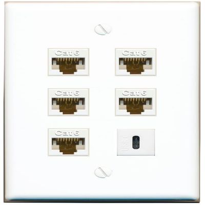 5 CAT6 USBC Flat/Solid Wall Plate [White]