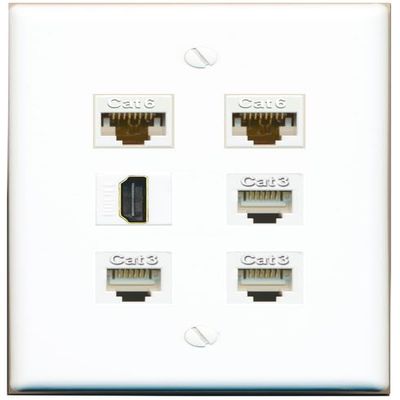 2 CAT6 HDMI 3 Phone Flat/Solid Wall Plate [White]