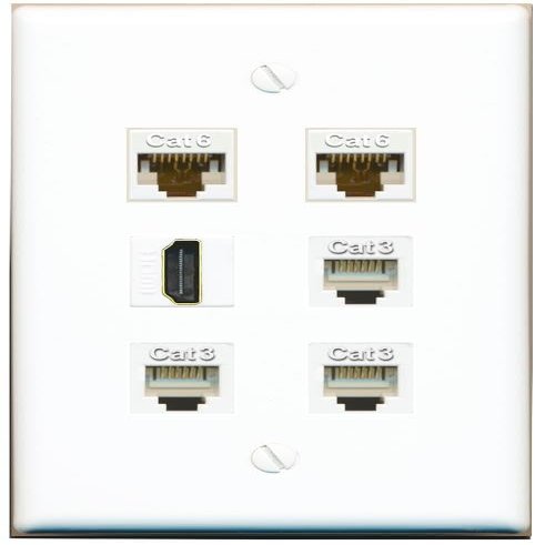 2 CAT6 HDMI 3 Phone Flat/Solid Wall Plate [White]