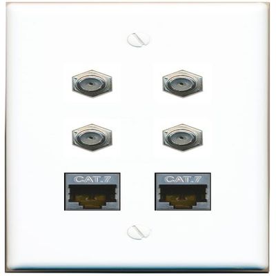 2 CAT7 4 Coax Flat/Solid Wall Plate [White]
