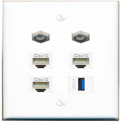 2 Coax 3 Phone USB-3 Flat/Solid Wall Plate [White]