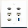 2 Coax 3 Phone USB-3 Flat/Solid Wall Plate [White] view 1