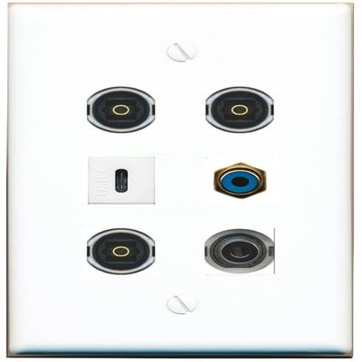 3.5mm RCA-Blue 3 TOSLINK USBC Flat/Solid Wall Plate [White]