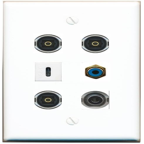 3.5mm RCA-Blue 3 TOSLINK USBC Flat/Solid Wall Plate [White]