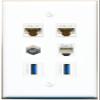 2 CAT6 Coax Phone 2 USB-3 Flat/Solid Wall Plate [White] view 1