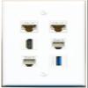 2 CAT6 HDMI 2 Phone USB-3 Flat/Solid Wall Plate [White] view 1