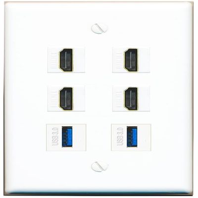 4 HDMI 2 USB-3 Flat/Solid Wall Plate [White]