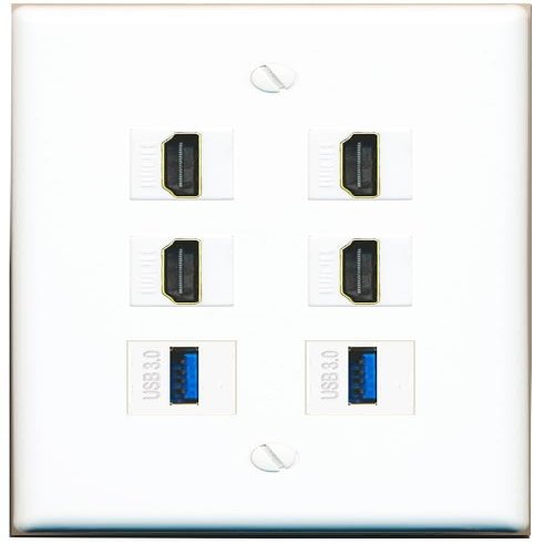 4 HDMI 2 USB-3 Flat/Solid Wall Plate [White]