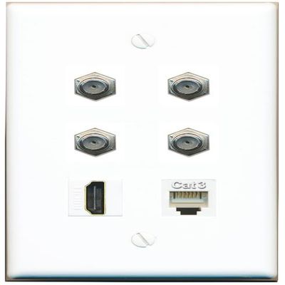 4 Coax HDMI Phone Flat/Solid Wall Plate [White]
