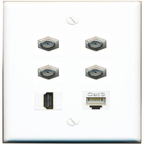 4 Coax HDMI Phone Flat/Solid Wall Plate [White]