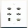 4 Coax HDMI Phone Flat/Solid Wall Plate [White] view 1