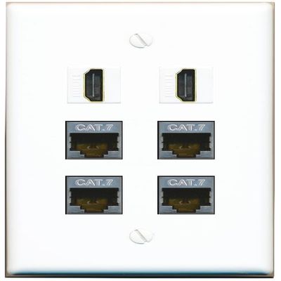 4 CAT7 2 HDMI Flat/Solid Wall Plate [White]