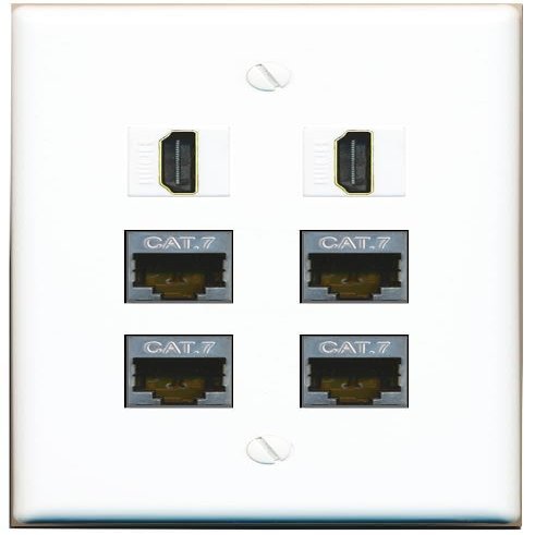 4 CAT7 2 HDMI Flat/Solid Wall Plate [White]