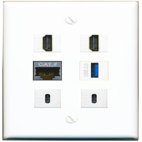 CAT7 2 HDMI USB-3 2 USBC Flat/Solid Wall Plate [White]