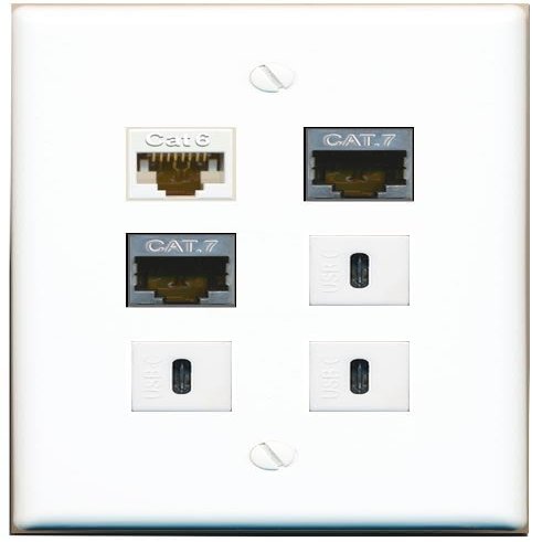 CAT6 2 CAT7 3 USBC Flat/Solid Wall Plate [White]