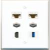 2 CAT6 2 Coax HDMI USB-3 Flat/Solid Wall Plate [White] view 1