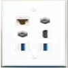 CAT6 2 Coax HDMI 2 USB-3 Flat/Solid Wall Plate [White] view 1