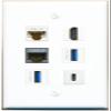 CAT6 CAT7 HDMI 2 USB-3 USBC Flat/Solid Wall Plate [White] view 1