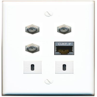 CAT7 3 Coax 2 USBC Flat/Solid Wall Plate [White]