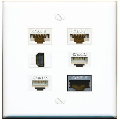 2 CAT6 CAT7 HDMI 2 Phone Flat/Solid Wall Plate [White]
