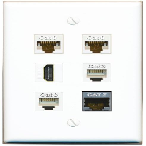 2 CAT6 CAT7 HDMI 2 Phone Flat/Solid Wall Plate [White]