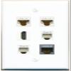 2 CAT6 CAT7 HDMI 2 Phone Flat/Solid Wall Plate [White] view 1