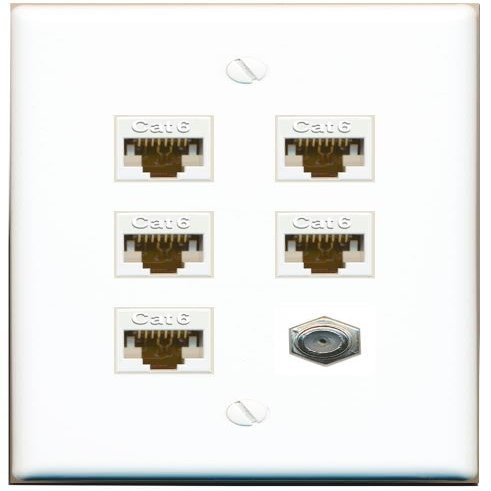 5 CAT6 Coax Flat/Solid Wall Plate [White]