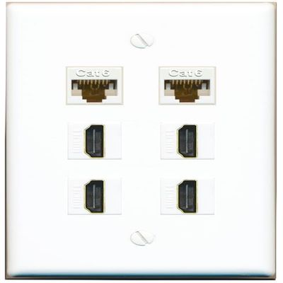 2 CAT6 4 HDMI Flat/Solid Wall Plate [White]