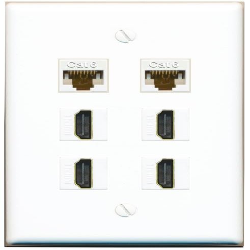 2 CAT6 4 HDMI Flat/Solid Wall Plate [White]