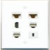 2 CAT6 HDMI 2 Phone USBC Flat/Solid Wall Plate [White] view 1