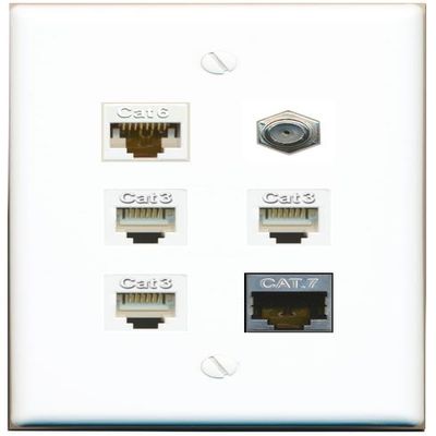 CAT6 CAT7 Coax 3 Phone Flat/Solid Wall Plate [White]