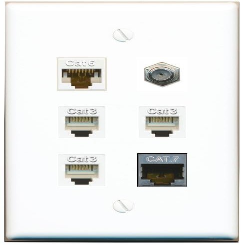 CAT6 CAT7 Coax 3 Phone Flat/Solid Wall Plate [White]