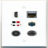 3.5mm CAT7 HDMI RCA-Blue Speaker TOSLINK Flat/Solid Wall Plate [White] view 1