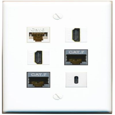 CAT6 2 CAT7 2 HDMI USBC Flat/Solid Wall Plate [White]