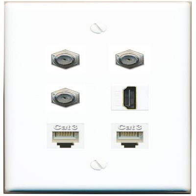 3 Coax HDMI 2 Phone Flat/Solid Wall Plate [White]