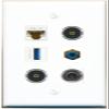 3.5mm CAT6 RCA-Blue 2 TOSLINK USB-3 Flat/Solid Wall Plate [White] view 1