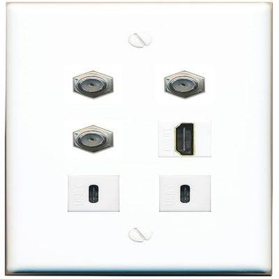 3 Coax HDMI 2 USBC Flat/Solid Wall Plate [White]