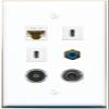 3.5mm CAT6 RCA-Blue TOSLINK 2 USBC Flat/Solid Wall Plate [White] view 1