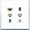 CAT6 HDMI 2 Phone USB-3 USBC Flat/Solid Wall Plate [White] view 1