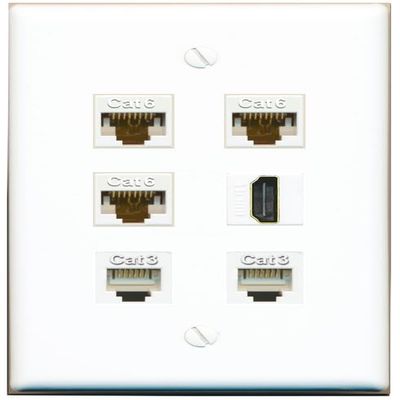 3 CAT6 HDMI 2 Phone Flat/Solid Wall Plate [White]