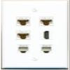 3 CAT6 HDMI 2 Phone Flat/Solid Wall Plate [White] view 1