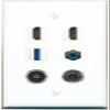 3.5mm 2 HDMI RCA-Blue TOSLINK USB-3 Flat/Solid Wall Plate [White] view 1
